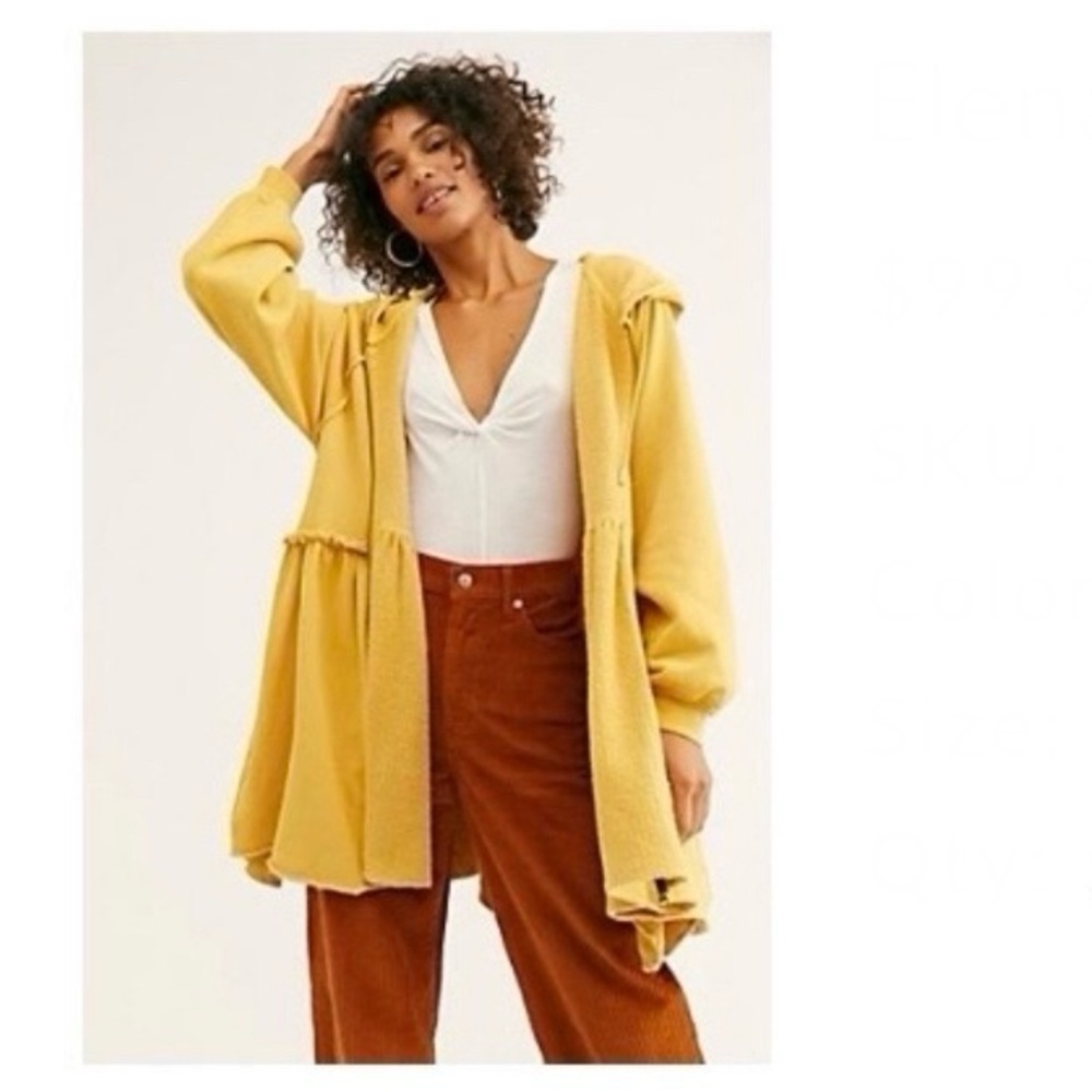 Free People Elena Cardi Jacket Sweatshirt, Mustard Sun (Yellow), Size Medium